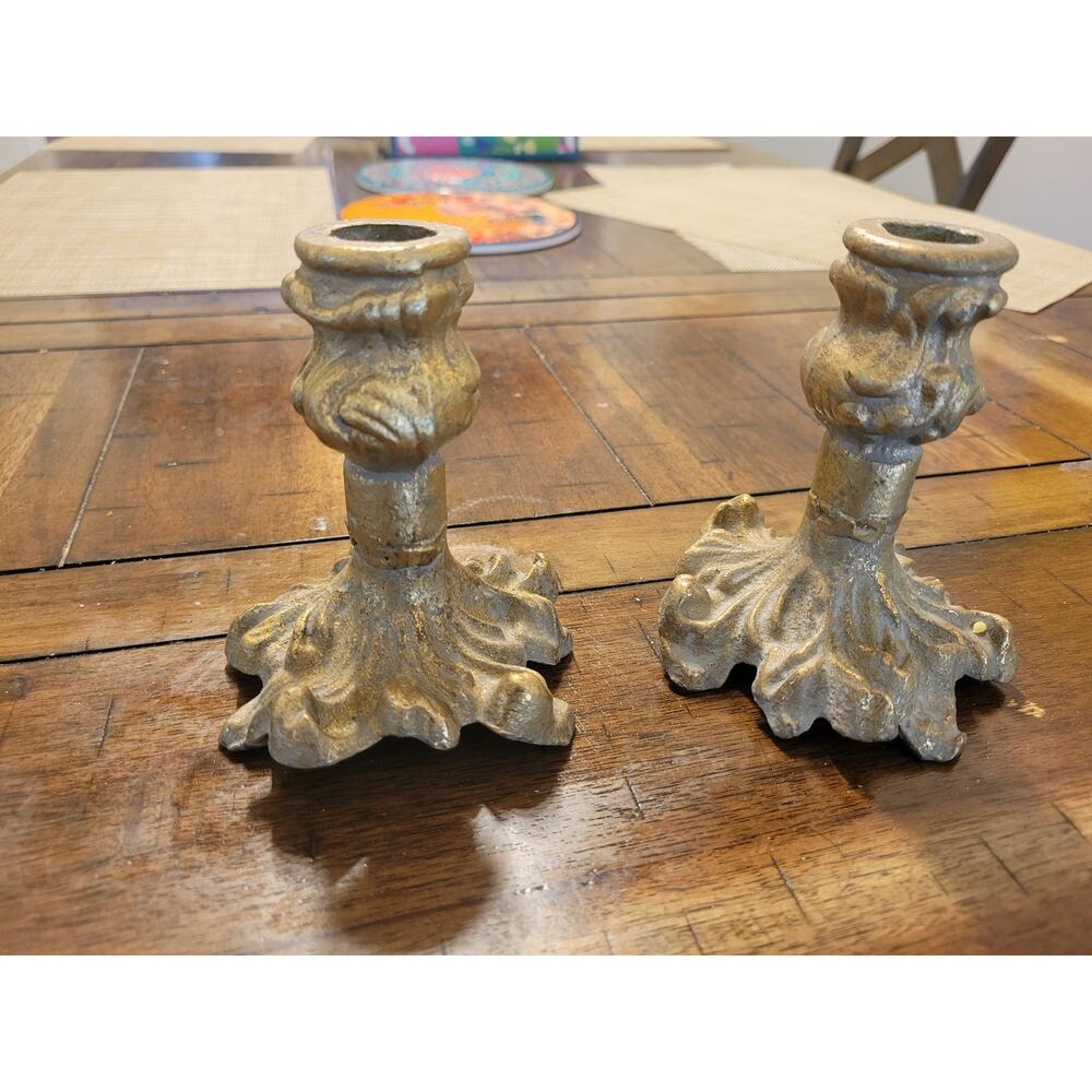 Vintage Ornate Brass Claw Foot Candlestick Holders - Pair of 2